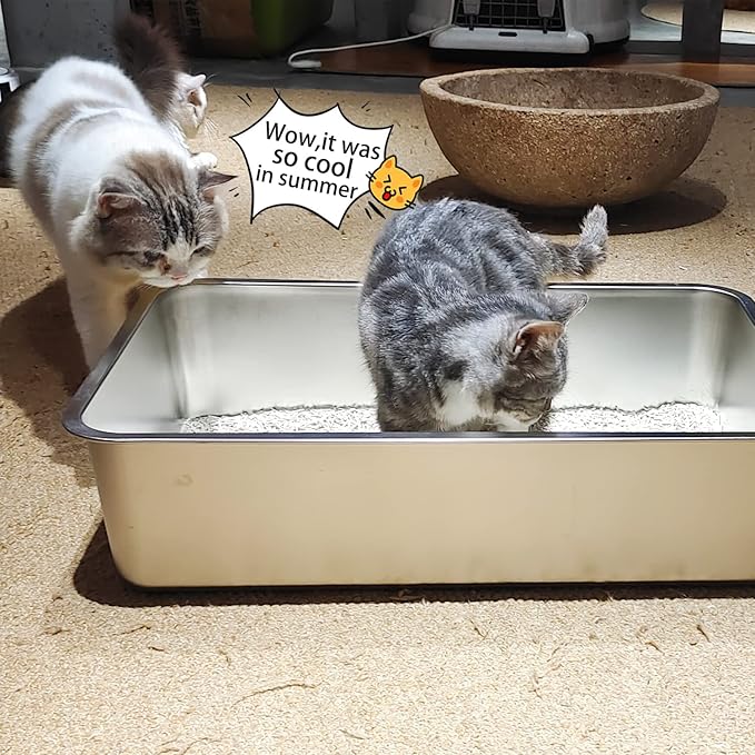 LIHONG Stainless Steel Cat Litter Box,Extra Large Metal Litter Box for Big Cats Kitty Rabbits,No Smell,Non Stick,Easy to Clean(24" Lx16 Wx6 H,XL)