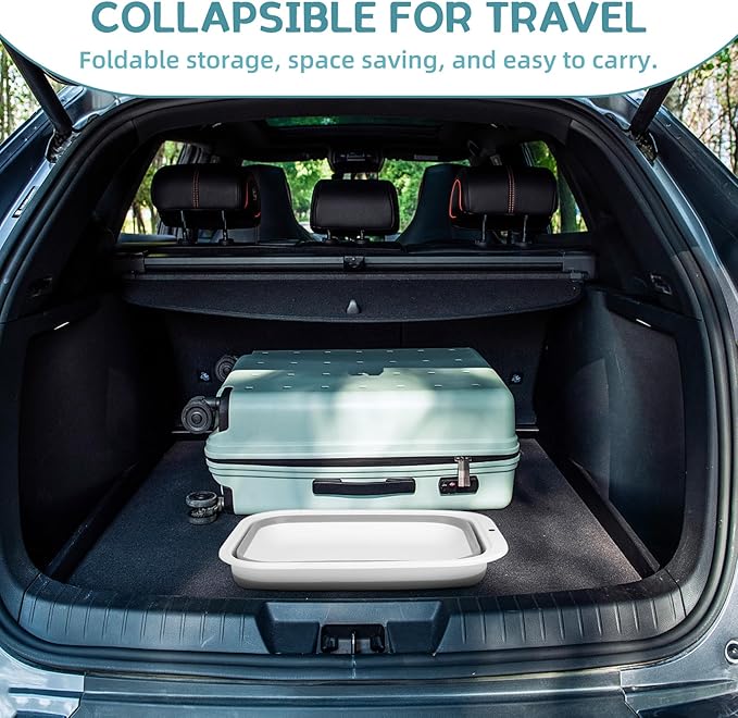 Collapsible Kitty Litter Box, ShineMe Open Top Cat Litter Tray with Scoop and Litter Bag, Anti-Splashing Waterproof Cat Toilet Potty Pan 17.7” x 13.5”, Grey