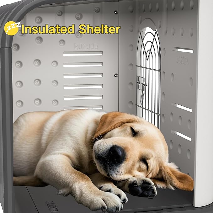‌Double-Wall Plastic Dog House Outdoor Indoor,Insulated Double-Reinforced Dog House Waterproof for Small-Medium Dogs,Durable Puppy Shed with Elevated Floor & Air Vents,Easy Install and Clean