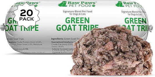 Raw Paws Signature Pet Food for Dogs & Cats - Green Goat Tripe, 1-lb Rolls (20 Pack) - Fresh Pet Food Made in USA - Natural Dog Food Rolls - Raw Frozen Dog Food – Green Goat Tripe for Dogs & Cats