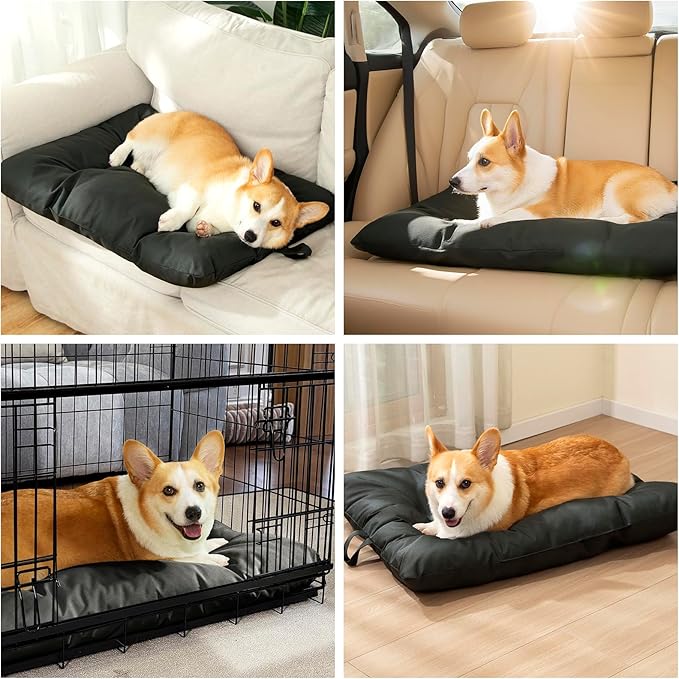 Dog Beds Large Sized Dog Washable Pet Bed Mattress with Oxford Fabric Pillow Cushion for Crate Kennel Pet Easy-Carry Cat Beds,35”Lx23”W,Black
