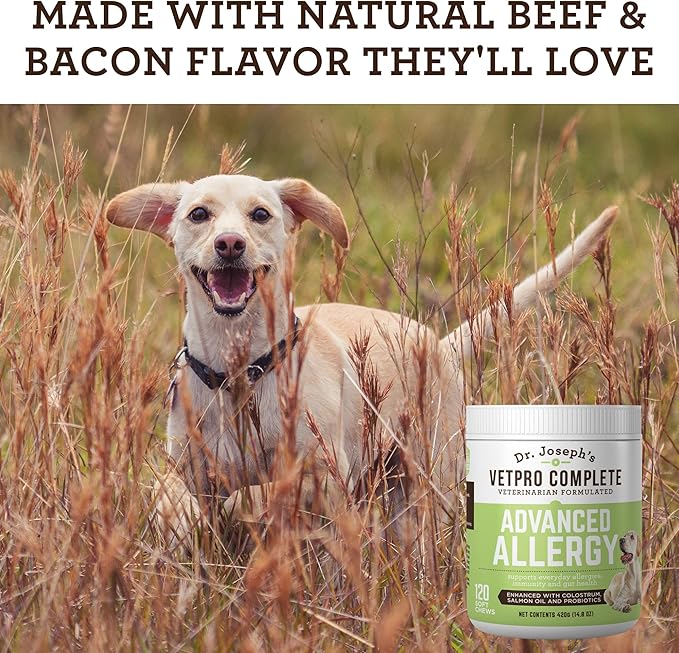 VetPro Advanced Allergy and Itch Support for Dogs - Supports Seasonal Allergies, Itchy Skin, & Immunity - Enhanced with Salmon Oil, Probiotics & Colostrum for Allergies, Immune Support, & Gut Health