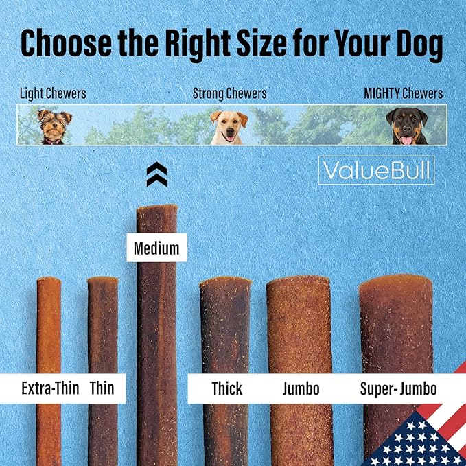 ValueBull USA Collagen Sticks for Dogs, 6 Inch Medium Chews, Natural Long-Lasting Dog Treats, 25 Count - Promotes Joint, Skin & Coat Health with Glucosamine and Chondroitin
