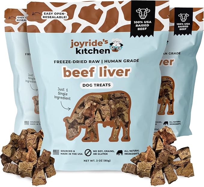 Joyride's Kitchen Freeze-Dried Beef Liver Dog Treats, Single Ingredient, All-Natural, Protein-Rich Dog Training Treats, Made in USA - Perfect for Picky Eaters, Supports Rescue Dogs, Pack of 3