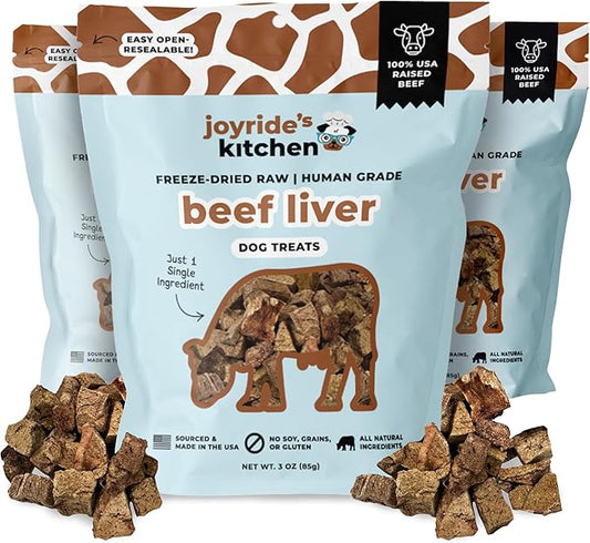 Joyride's Kitchen Freeze-Dried Beef Liver Dog Treats, Single Ingredient, All-Natural, Protein-Rich Dog Training Treats, Made in USA - Perfect for Picky Eaters, Supports Rescue Dogs, Pack of 3