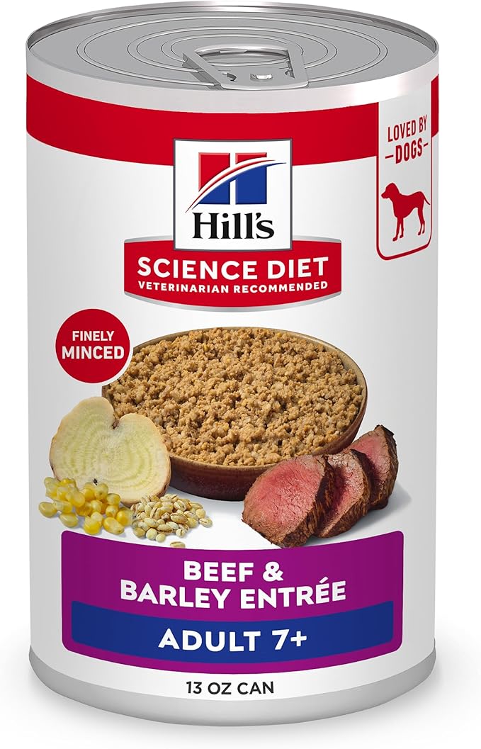 Hill's Science Diet Adult 7+, Senior Adult 7+ Premium Nutrition, Wet Dog Food, Beef & Barley Loaf, 13 oz Can, Case of 12