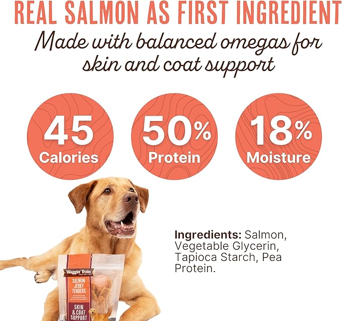 Waggin' Train Salmon Jerky Tenders for Skin & Coat Support for Dogs - 12 oz Pouch - Grain Free, High Protein Dog Treat