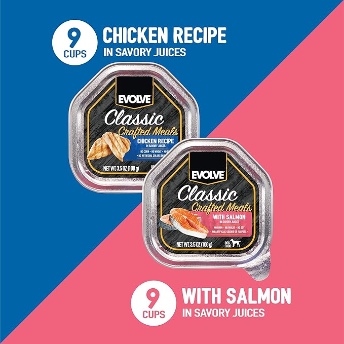 Evolve Classic Crafted Meals Variety Pack Chicken Recipe & with Salmon Wet Dog Food | 3.5 oz - 18 pack