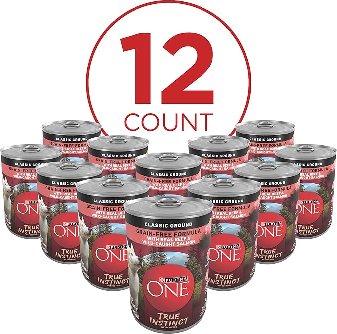 Purina ONE Wet Dog Food True Instinct Classic Ground Grain-Free Formula With Real Beef and Wild Caught Salmon High Protein Wet Dog Food - (Pack of 12) 13 oz. Cans