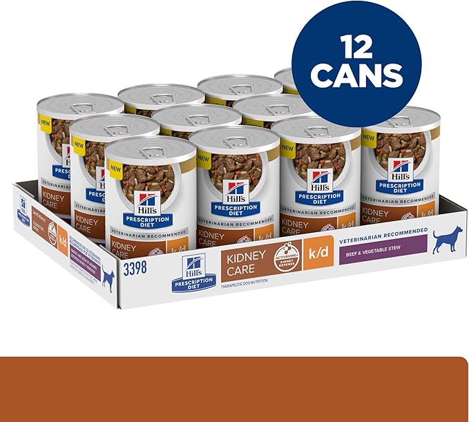 Hill's Prescription Diet k/d Kidney Care Beef & Vegetable Stew Wet Dog Food, Veterinary Diet, 12.5 oz. Cans, 12-Pack