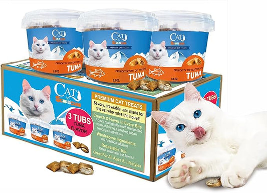 Scoochie Pet Cat by Scoochie – Tuna Flavored Cat Treats, Crunchy Outside & Creamy Inside, 3 | 8.8 oz Tubs