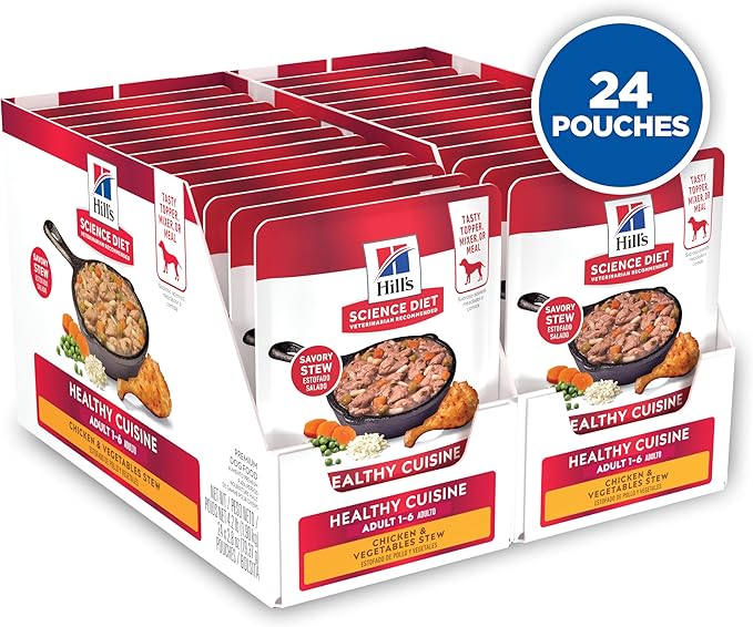 Hill's Science Diet Healthy Cuisine, Adult 1-6, Great Taste, Wet Dog Food, Chicken & Vegetables Stew, 2.8 oz Pounch, Case of 24