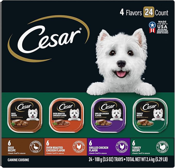 Cesar Wet Dog Food Classic Loaf in Sauce Poultry Variety Pack, 3.5 oz. Easy Peel Trays (24 Count, Pack of 1)