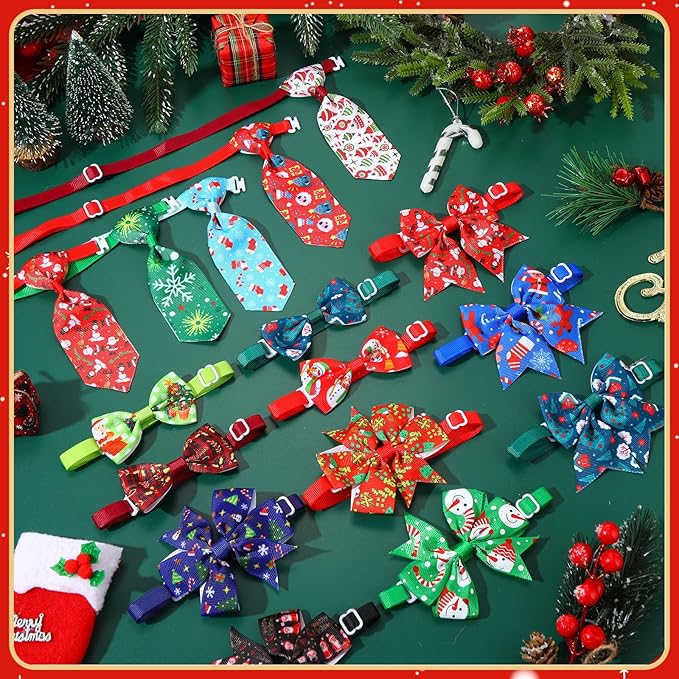 Talltalk 360 Pcs Halloween Dog Bow Ties Collars Set Adjustable Thanksgiving Christmas Fall Xmas Dogs Neckties Grooming Accessories for Small Medium Large Pet Cat Decoration(Santa)