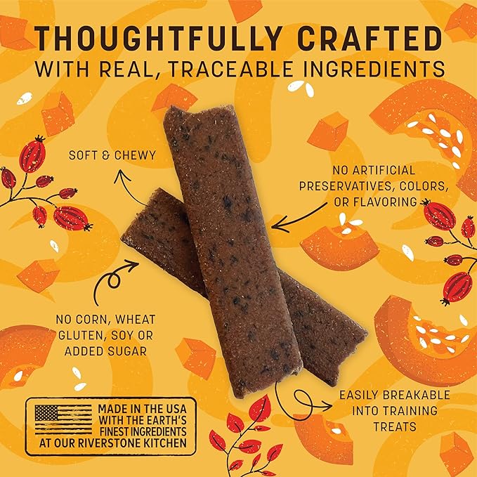 Earth Animal Wisdom Air-Dried Seasonal Pumpkin Spice Recipe Premium Natural Jerky Strips Dog Treats, 4 oz. Bag