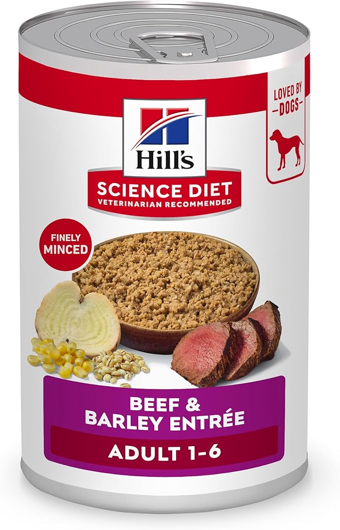 Hill's Science Diet Adult 1-6, Adult 1-6 Premium Nutrition, Wet Dog Food, Beef & Barley Loaf, 13 oz Can, Case of 12