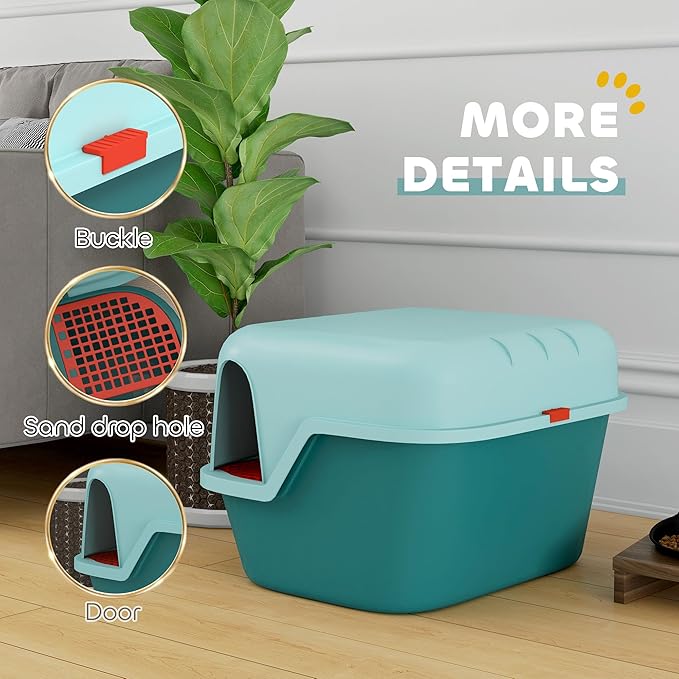 PawHut Cat Litter Box with Lid, Covered Kitty Litter Box Enclosure with Scoop, Openable & Lockable Cover, Easy to Clean, Green