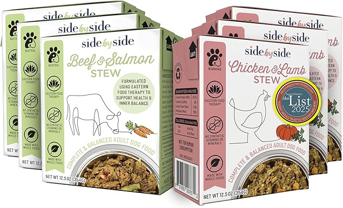Side by Side Chicken & Lamb/Beef & Salmon Stew, Dog Food for All Breeds, Made of Whole Foods, Every Ingredient Has a Purpose, No Artificial Additives, Fillers, or Gums, Ready to Serve, 12.5 oz, 6 Pack