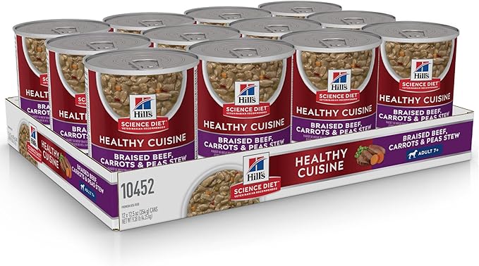 Hill's Science Diet Healthy Cuisine, Senior Adult 7+, Senior Premium Nutrition, Wet Dog Food, Braised Beef, Carrots & Peas Stew, 12.5 oz Can, Case of 12