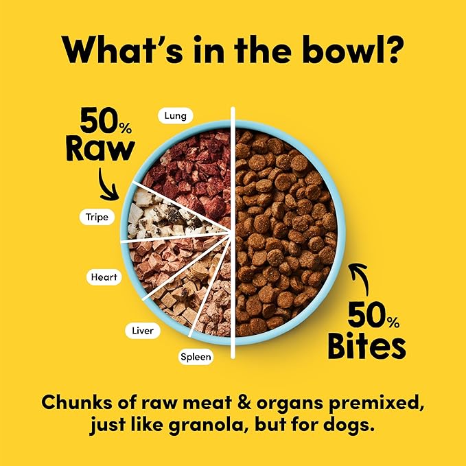 RawMix50 Premium Freeze-Dried Raw Grass-Fed Beef Recipe Dog Food, Protein Rich, Includes Kibble, Non-GMO, No Wheat or Corn, 4 lbs