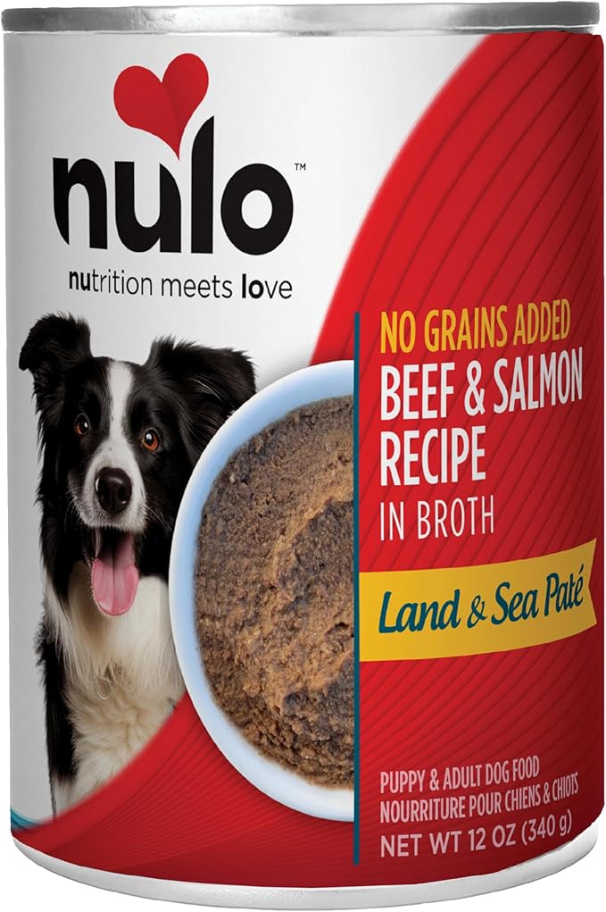 Nulo Beef & Salmon in Broth Land & Sea Pate Wet Canned Dog Food, 12 Ounce, Cans Pack of 5