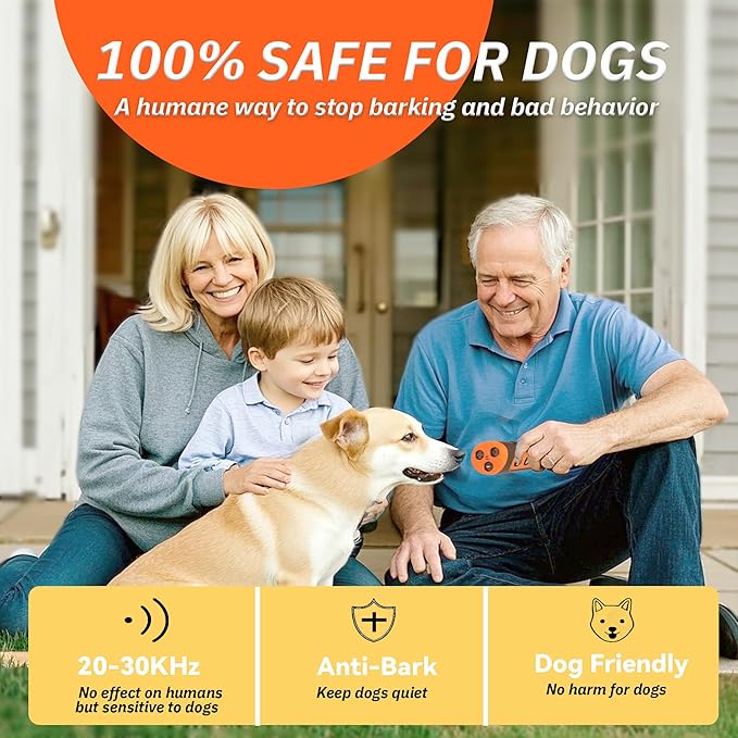 Dog Bark Deterrent Devices - Ultrasonic Anti Barking Device for Dogs, 2025 Upgraded 3 in 1 Dog Bark Deterrent, Rechargeable Sonic Trainer to Correct Dog's Bad Behavior for Outdoors Indoor Safely