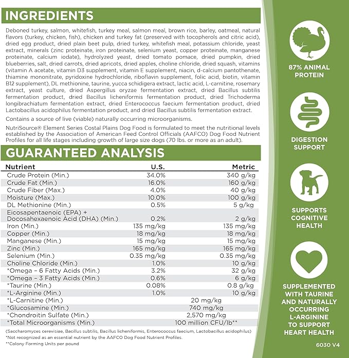 NutriSource Element Series Coastal Plains Dry Dog Food, Turkey, Salmon and Whitefish, 4LB