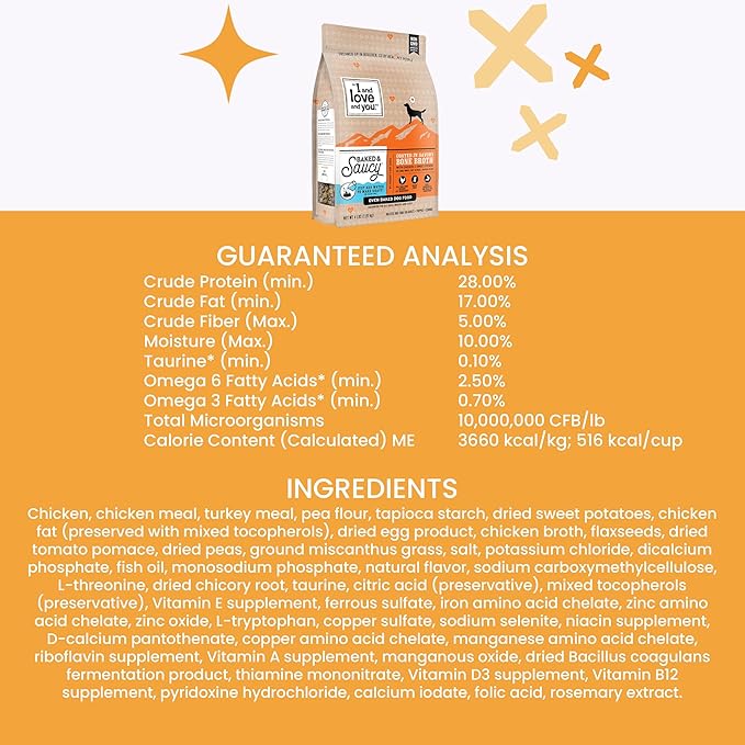I AND LOVE AND YOU Baked and Saucy Dry Dog Food - Chicken + Sweet Potato - Prebiotic + Probiotic, Real Meat, Grain Free, No Fillers, 10.25lb Bag