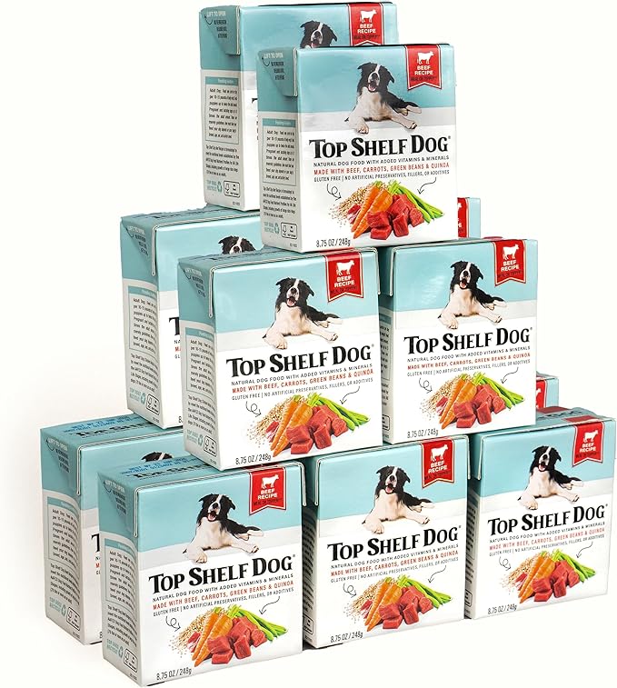 Fresh Dog Food, All Natural Complete Meal or Kibble Topper, Shelf Stable Premade Wet Recipe with Added Vitamins & Minerals for Picky Eaters Puppies Seniors (Beef, 12 x 8.75oz Cartons)