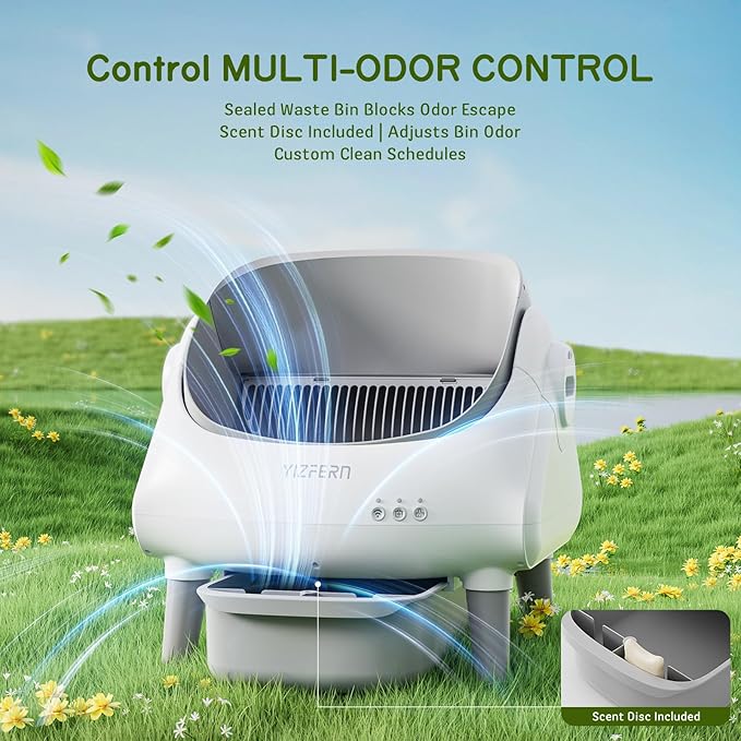 Self Cleaning Litter Box for Multiple Cats, Automatic Cat Litter Box with App Control, Open Top Design, Safety Protection, Ultra-Quiet, Includes Waste Bags, Large Waste Bin, & Brush (White)