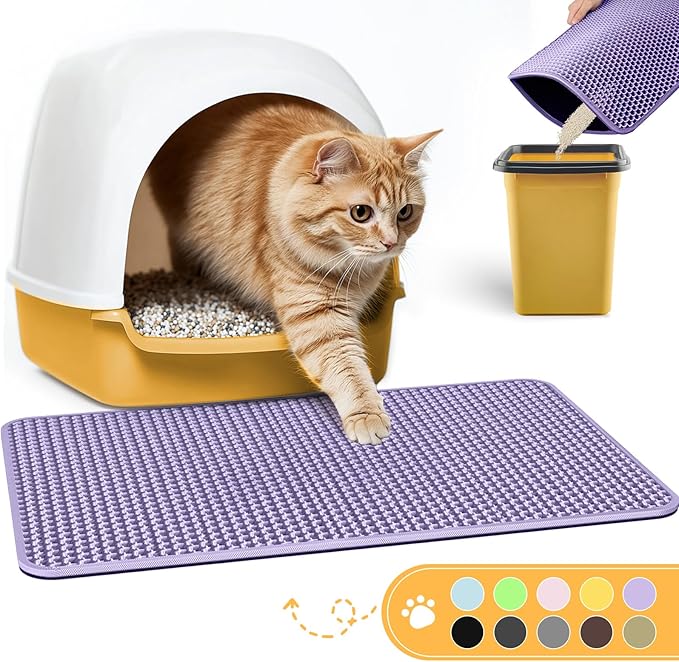 Cat Litter Mat - 23.2'' x 14.6'' Small Litter Trapping Mat, Easy to Clean Litter Box Mat, Waterproof, Urine-Proof, Non-Slip Kitty Litter Mats for Floor, Purple