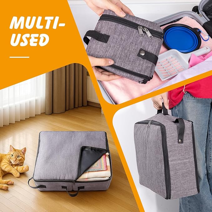 Travel Litter Box for Cats in Car with Lid and Cat Litter Scoop,Portable Cat Litters Case with a Bowl and 10 pcs Disposable Liner Bags,Leak-Proof and Collapsible