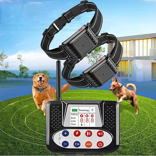Wireless Dog Fence & Dog Training Collar 2 in 1, Electric Pet Boundary Container with Remote, Waterproof Receiver, Vibrate/Shock, Safe Effective, Stubborn Dog Fence System for Yard,for2dogs