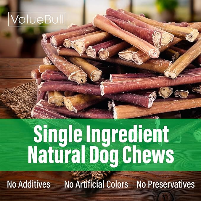 ValueBull Bully Sticks for Large Dogs, Jumbo 6 Inch, 25 Count - All Natural, Grass Fed, Single Ingredient, Long Lasting Dog Treats for Aggressive Chewers
