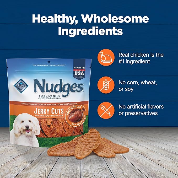 Blue Buffalo Nudges Jerky Cuts Dog Treats, Made in the USA with Natural Ingredients, Chicken & Duck, 16-oz Bag