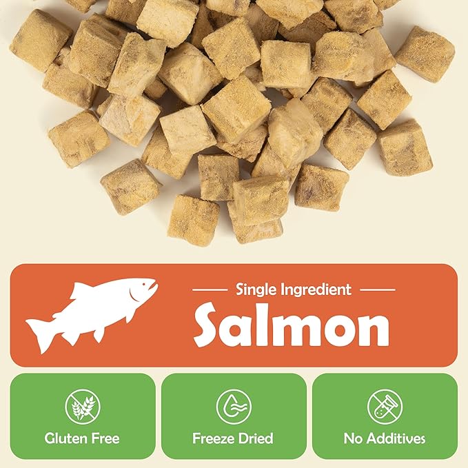 MON2SUN Freeze Dried Salmon Cat and Dog Treats, Single Ingredient Natural and Healthy Dog Snacks, High Protein Training Treats & Food Topper, 10.6oz