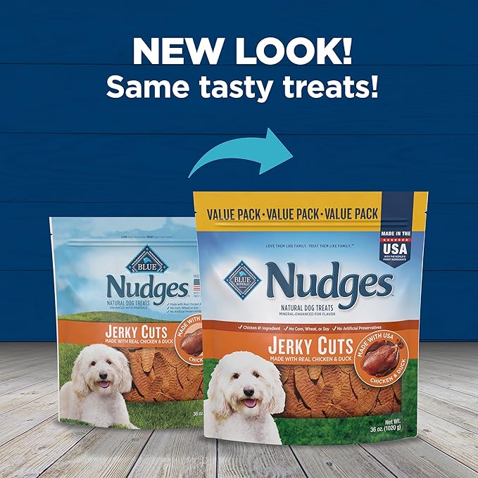 Blue Buffalo Nudges Jerky Cuts Dog Treats, Made in the USA with Natural Ingredients, Chicken & Duck, 36-oz Bag