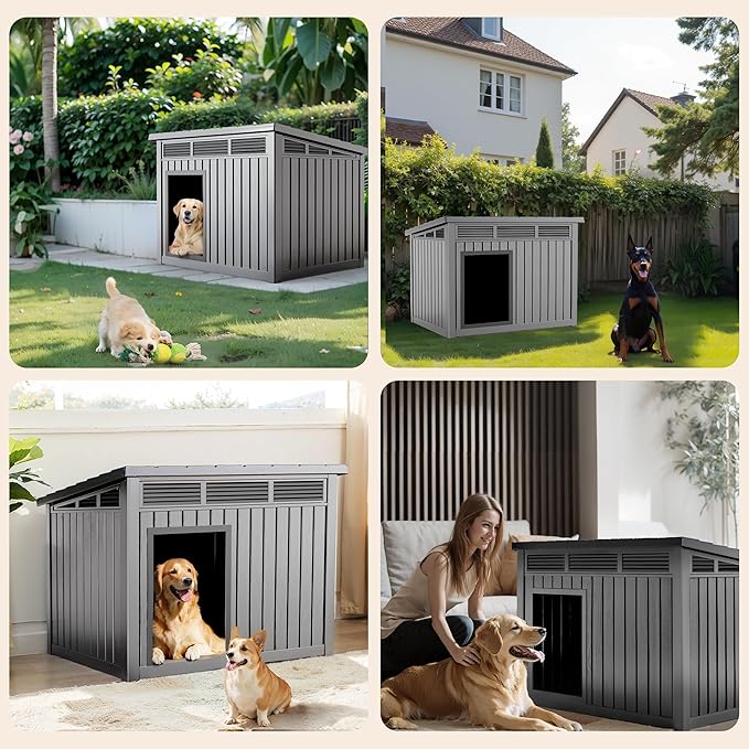VIXZEN Dog House Indoor Outdoor,Waterproof Dog House for Small to Medium Dogs,Doghouse with Air Vents and Elevated Floor,Openable at The Top,Easy to Assemble and Clean,Gray,32.2"×25.12"×24.13"