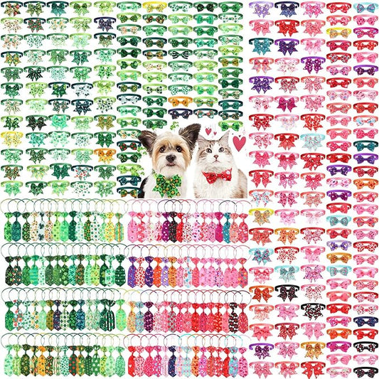 Talltalk 360 Pcs Halloween Dog Bow Ties Collars Set Adjustable Thanksgiving Christmas Fall Xmas Dogs Neckties Grooming Accessories for Small Medium Large Pet Cat Decoration(Valentine)