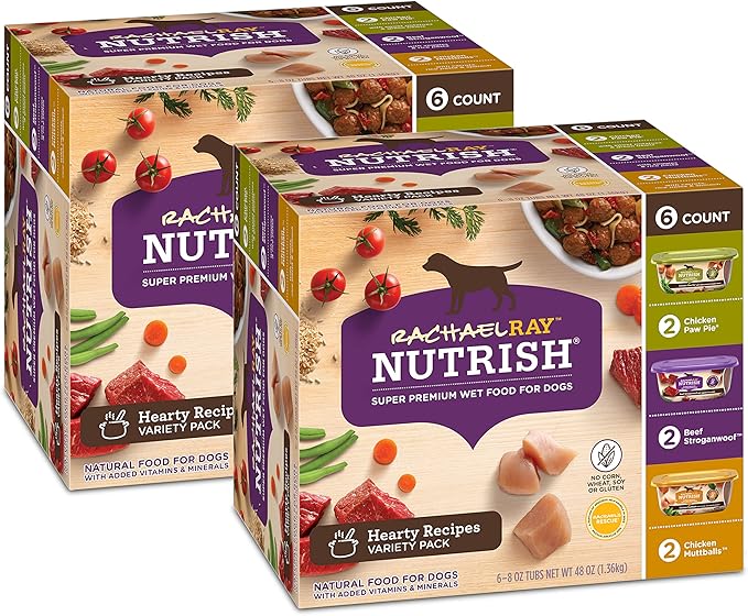Rachael Ray Nutrish Wet Dog Food Variety Pack Hearty Recipes, 6-8 oz. Tubs, 2 Count