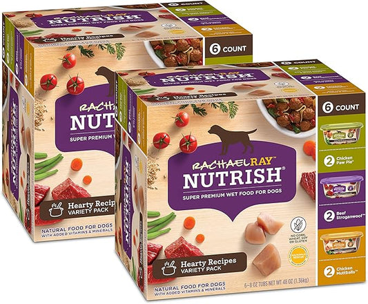 Rachael Ray Nutrish Wet Dog Food Variety Pack Hearty Recipes, 6-8 oz. Tubs, 2 Count