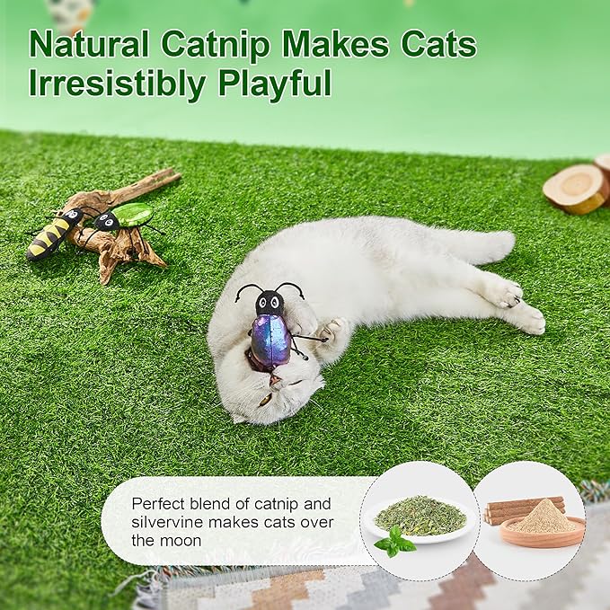 Potaroma Realistic Bug Catnip Cat Toys Crinkly Sound, Durable Kitten Bite Interactive Kicker Toys for Indoor Exercise 3.5 Inches
