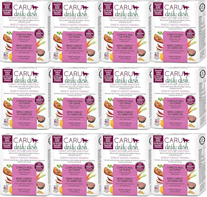 Caru - Daily Dish Turkey with Lamb Stew, Natural Adult Wet Dog Food with Real Chunks of Turkey & Lamb, with Added Vitamins & Minerals, Non-GMO Ingredients (12.5 oz) - 12 Pack