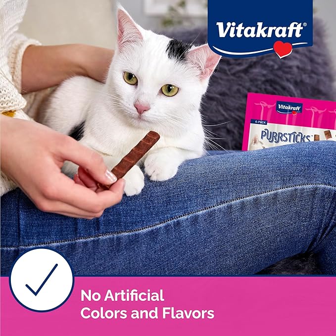 Vitakraft PurrSticks for Cats - Nutritious & Healthy Soft Cat Treats - Gently Oven Roasted Meat Sticks for Cats w/ 70% Meat - Easy-to-Serve Cat Chew Sticks (Chicken with Salmon, 4 Box Pack)
