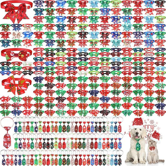Talltalk 360 Pcs Halloween Dog Bow Ties Collars Set Adjustable Thanksgiving Christmas Fall Xmas Dogs Neckties Grooming Accessories for Small Medium Large Pet Cat Decoration(Santa)