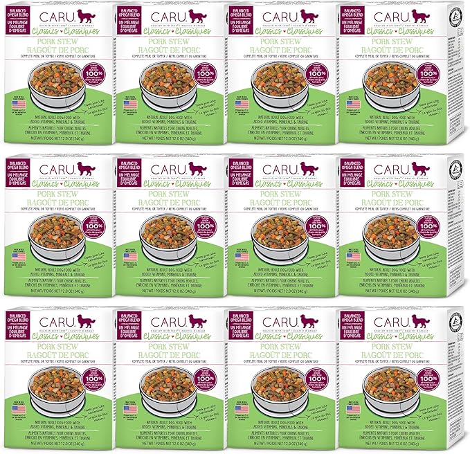 Caru - Real Pork Stew for Dogs, Natural Adult Wet Dog Food with Added Vitamins & Minerals, Free From Grain, Wheat & Gluten (Pack of 12)