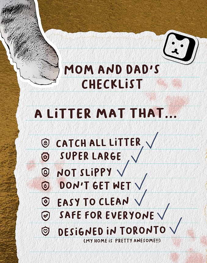 Lukamoo® Cute Cat Litter Mat (30’’x20’’), Large/L, for Kitty Litter & Cute Cat Litter Box, Litter Trapping Mat (Grey Tabby)