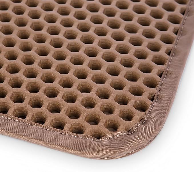 Small Cat Litter Trapper by iPrimio - Litter Mat, EZ Clean Cat Mat, Litter Box Mat Water Proof Layer and Puppy Pad Option. Patented (23"x21" Brown)