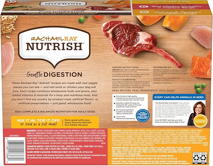 Nutrish Gentle Digestion Premium Paté and Chunks in Gravy Variety Pack Wet Dog Food, 13 oz. Can, Pack of 12 (Rachael Ray)