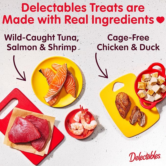New! Delectables Squeeze Up Seafood Variety Pack, Creamy Squeezable Puree, Lickable Wet Cat Treats, Grain-Free, No Added Fillers, 0.5 Ounces Tube, 40 Tubes Total